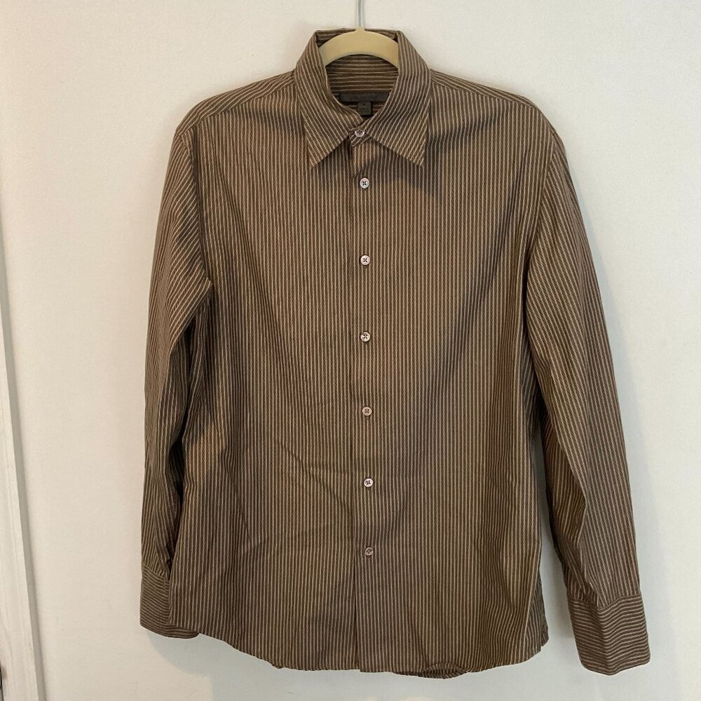 John Varvatos Archive Collection Cotton Long Sleeve Shirt - Brown Pinstripe